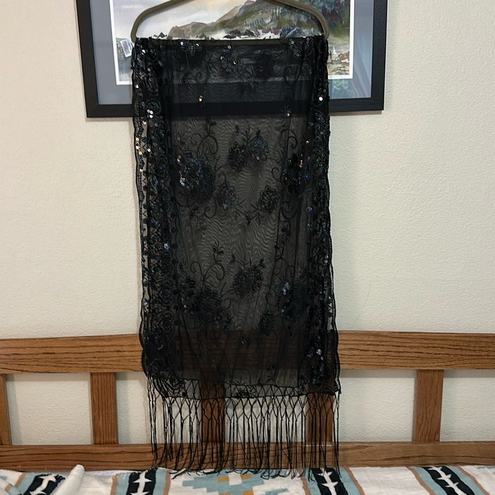 Black Floral Sequined Evening Wrap Scarf, I.N.C. International Concepts